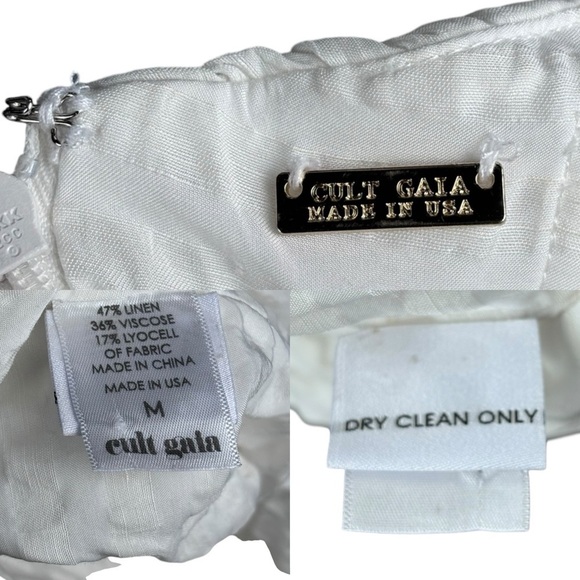 CULT GAIA SIMONA SEERSUCKER LINEN WHITE OFF THE SHOULDER BUTTON DOWN MIDI DRESS - Picture 15 of 15